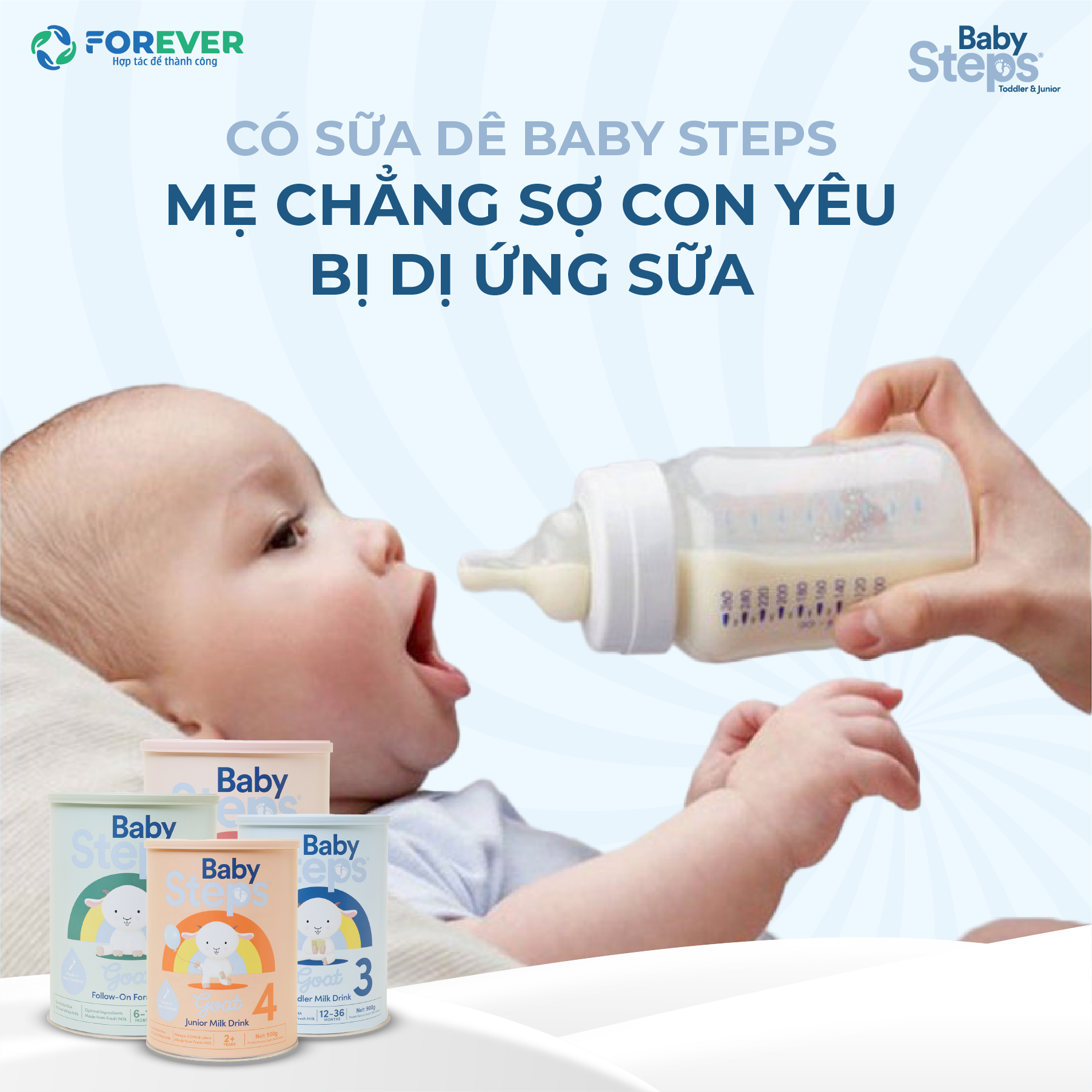 Sữa dê Baby Steps dịu nhẹ với hệ tiêu hoá non nớt của trẻ
